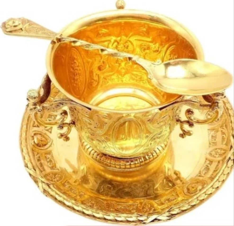 Antique Solid 18k Yellow Gold Sugar Bowl Dish Spoon Abraham Portal Set c. 1779