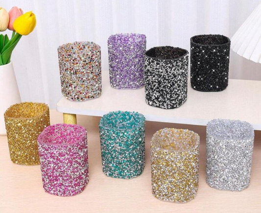 1pc Rhinestone Decor Pen Holder Multi-Functional Desktop Storage Box For Makeup Brushes, Luxury Home Decor