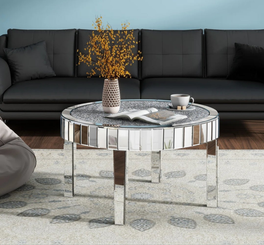 Mirrored Glass Coffee Table with crushed crystals