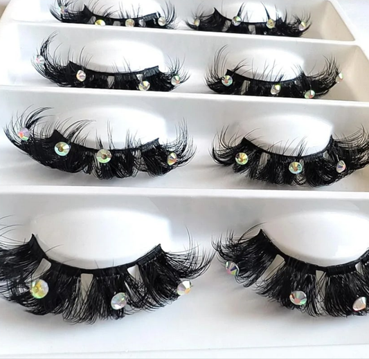 Mink Lashes with Glitter Rhinstones for Party Dramatic Diamond Decorative Gem Eyelashes (crystal) Cocomoney