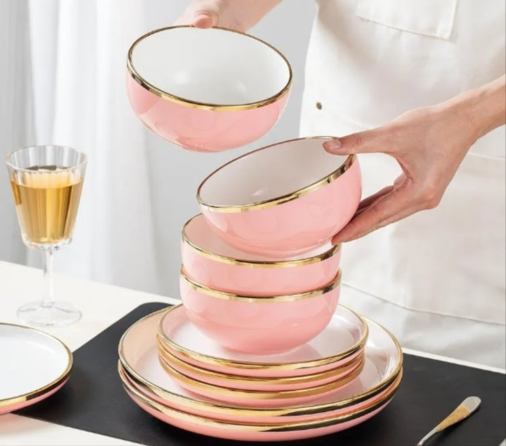 Ceramic Dinnerware Sets for 4, Modern Flat Stoneware Plates and Bowls Sets,Chip and Crack Resistant Dishwasher & Microwave Safe Dishes Set,Scratch Resistant- Service for 4