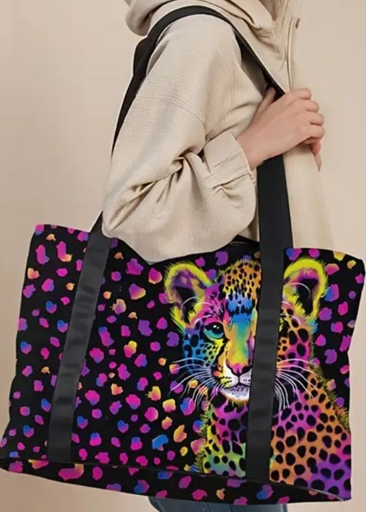 2 Piece Leopard multicolored bags duffel and carry bag set