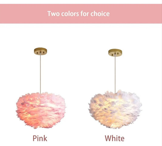 Feather Chandeliers, 3 Lights Modern Romantic Ceiling Haning Lamp, Pink Creative Art Feather Shade Chandelier, for Girls Room, Bedroom, Living Room, Dining Room, 17.7 inch