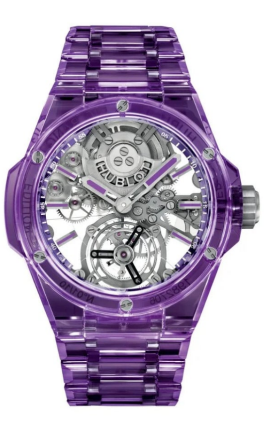 HUBLOT Big Bang Integrated Tourbillon Full Purple Sapphire 43 mm Transparent Dial Polished Purple Sapphire Crystal Bracelet 455.JM.0120.JM
Ref: 455.JM.0120.JM