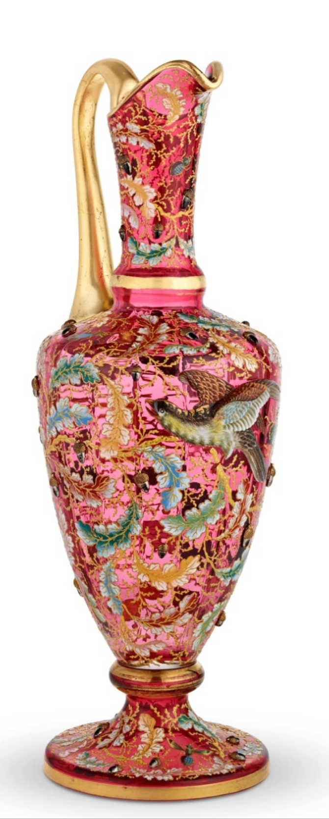 Fabulous Moser Ruby Glass and Enamel Bird Ewer