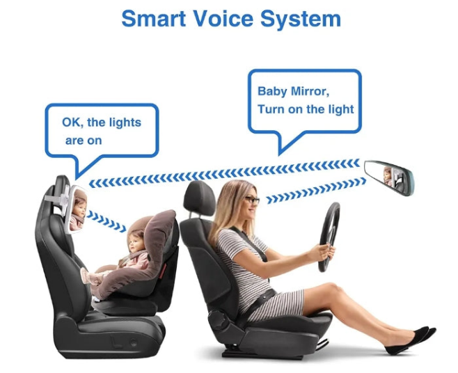 Smart Baby Car Mirror with Lights, Voice Control Safety Car Seat Mirror for Baby Rear Facing Infant with Wide Crystal Clear View, Shatterproof, Fully Assembled, Crash Tested and Certified