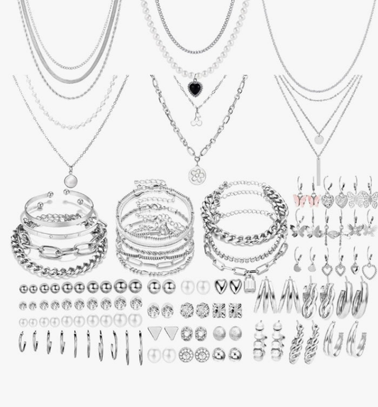 69 Pieces Gold Jewelry Set for Women Fashion Costume Jewelry Gold Plated Necklace Bracelet Gold Earrings Set for Women