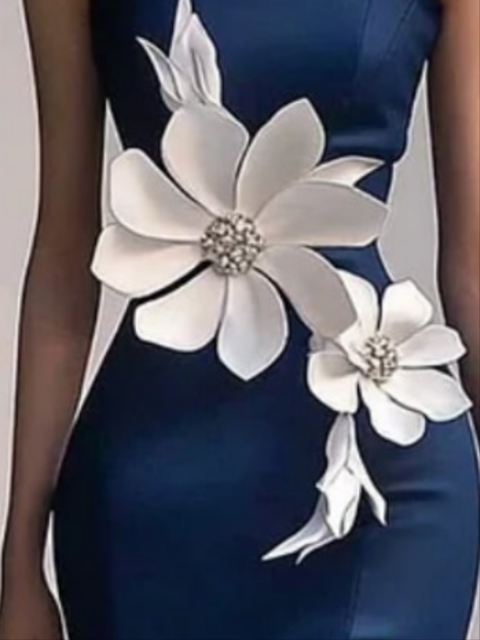 3D Floral Rhinestone Strapless Layered Maxi Dress-Navy Blue [Custom-Made] COCOMONEY