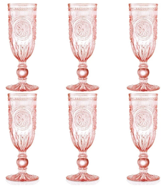 Pink Champagne Glasses set of 6 pink champagne flutes 100% dishwasher safe true pink glassware with vintage glassware vibes