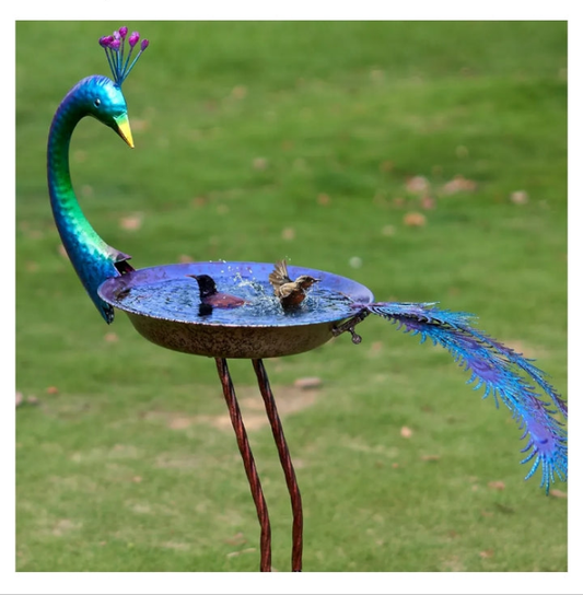 12.8" W*38.2" H Peacock Bird Baths for Outdoor, Metal Bird Feeder Seed Trayr,Bird Bath Drinker Plate, Garden Lawn Yard Decor(Multicolor)