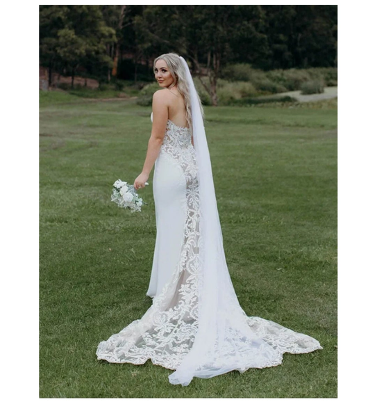 1 Tier Cathedral Bride Wedding Veil Ivory Long Bridal Veils Tulle Veil with Comb for Brides and Women