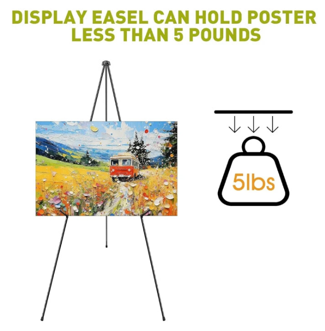 AROIC 63" Easel Stand for Display, 3 Pack Portable Foldable Metal Easel, Easels for Signs Wedding Logos,Arts, Painting,Adjustable Floor Easels with 3 Storage Bag