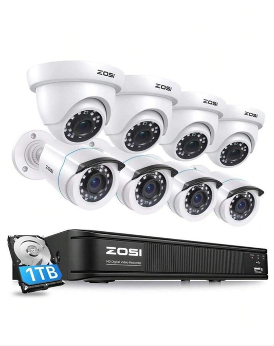 ZOSI ZOSI H.265+ 8CH 5MP Lite DVR Home Security Cameras System With 1TB HDD, 8pcs 2MP Wired Outdoor Bullet/Dome Surveillance Cameras, 80ft Night Vision, Motion Detection, Remote Access