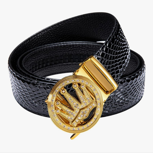 Designer Ratchet Belt for Men Leather Fashion Adjustable Automatic Buckle Sliding Removable Dress Casual
