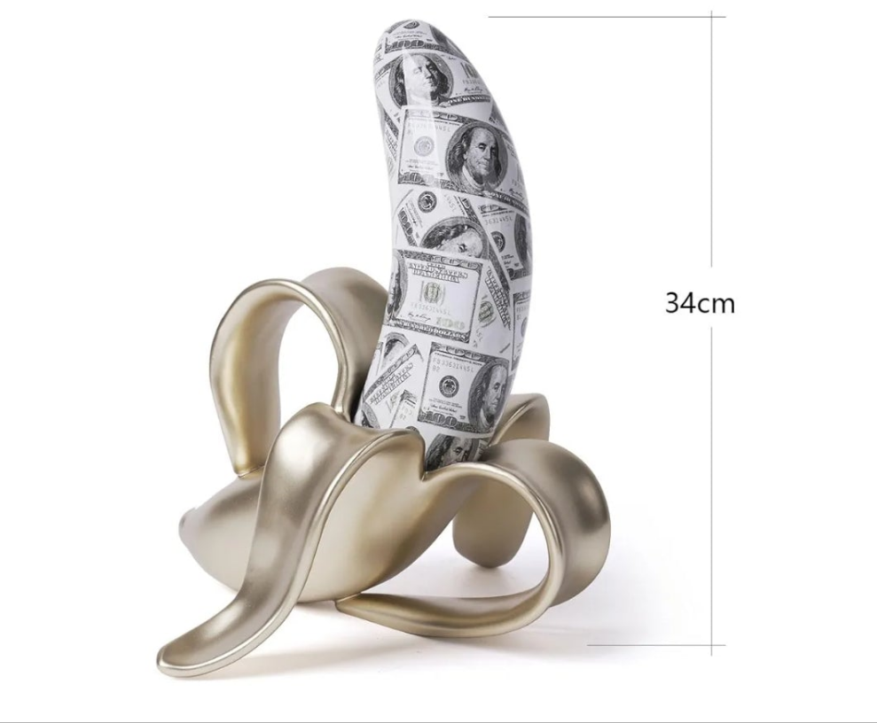 Money Banana Abstract Sculpture Decor Modern Arts Banana Figurine Table Centerpiece Statue Polyresin 13.4 incc