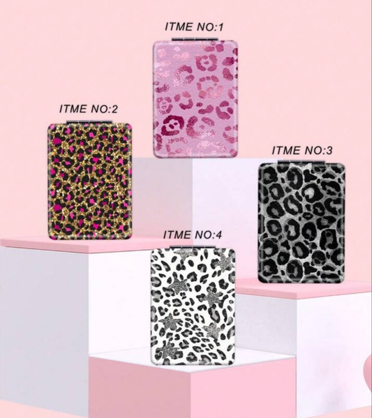 1pc Leopard Print Series Portable Vanity Mirror, Foldable & Lightweight, Quality Stainless Steel & Skin-Like Silver Nano Electroplated Edge, Exquisite Details, Suitable For All Occasions And All Ages, Classic Leopard/Zebra/Sparkle Pattern, Unique And Beau