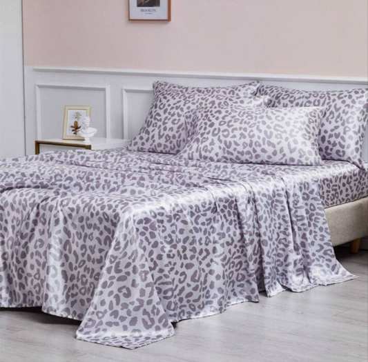 Luxury Satin Sheet Set Leopard Pattern Silky Bed Sheet With Fitted Sheet Pillowcase Ultra Soft Wrinkle Free