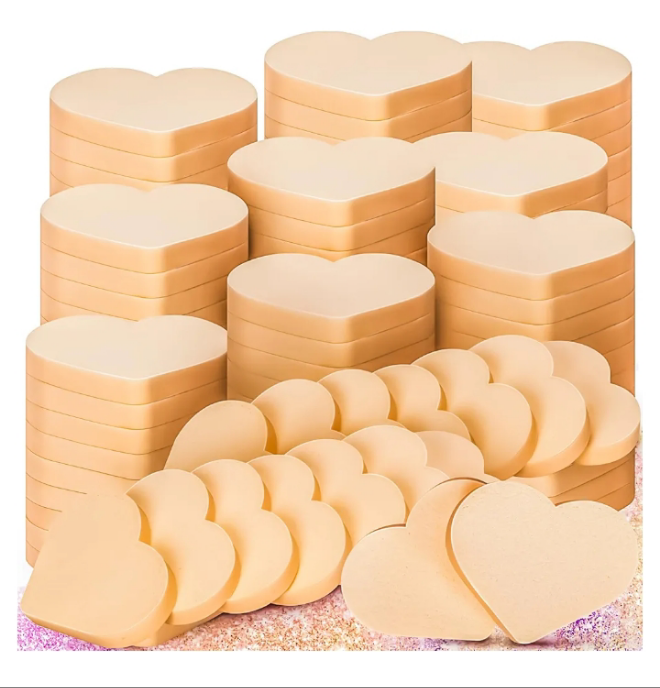 100 PCS Pink Makeup Sponge, Cosmetic Sponge Heart Shape Foam Pad Eye Facial Powder Puff, Beauty Makeup Foundation Powder Blender for Women Lady All Skin Types Wet and Dry Dual Use