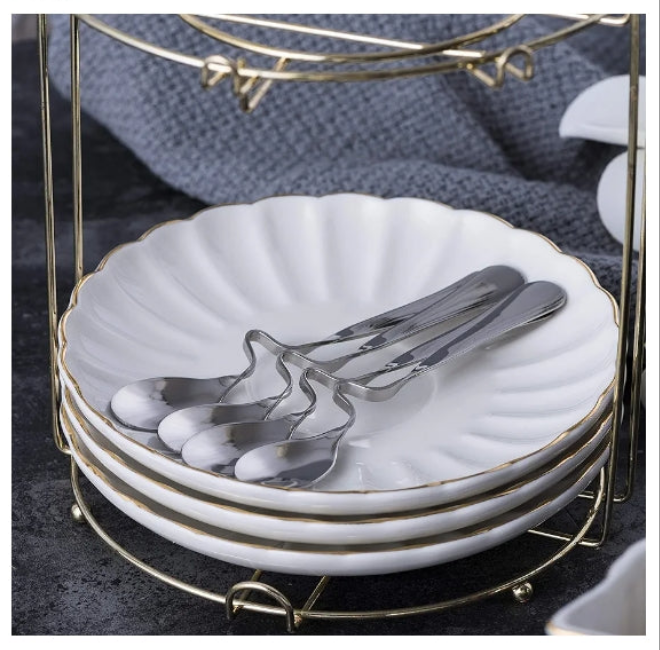 QUEEN BEE COLLECTION Fine China tea set Coffee Cup/Teacup Set, 8 OZ Cups & Saucer, with Teapot-Sugar Bowl-Cream Pitcher Teaspoons and tea strainer for Tea/Coffee, Serve of 6)