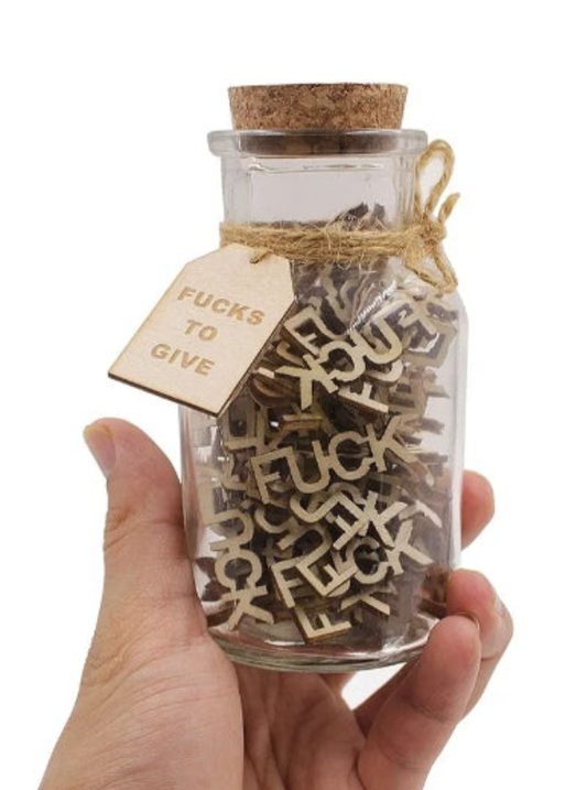 Jar of Fucks（5oz）Gift Jar,Fucks to Give,Fuck Wooden Cutout Letter Piece Bad Mood Vent Spoof Birthday Day,Holiday, Gift to Friend,Funny Gift,Valentines Day.