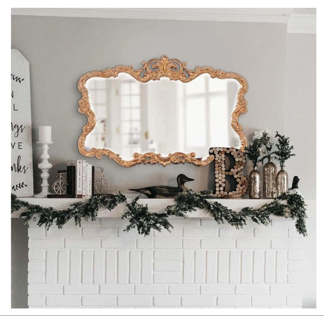 Mirror for Wall Focal Point, Rectangular Vanity Bedroom Wall Mounted Mirror, Resin Frame, Glossy Burgundy, 27 Inch x 38 Inch x