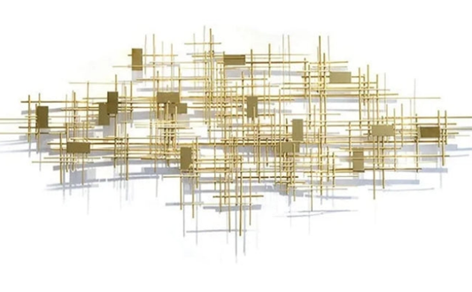 Metal Wall Decor Sculpture, Three-Dimensional Wrought Iron, Golden Geometric Line Shape, Iron Artwork Metal Wall Hanging Gold (150CM65CM) Art Home Decor