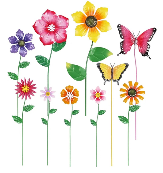 Set of 10 Metal Flowers Decorative Garden Stakes for Spring Decor, Yard Art Garden Decorations for Outdoor Lawn Porch Pathway (Multi-Color)