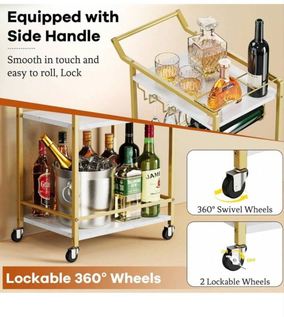 3 Tier Bar Cart, Mini Liquor Utility Cart For Wine Beverage Dinner Party, Rolling Wine Coffee Drink Serving Cart With Lockable Wheels For Home Kitchen Bars 1 cart