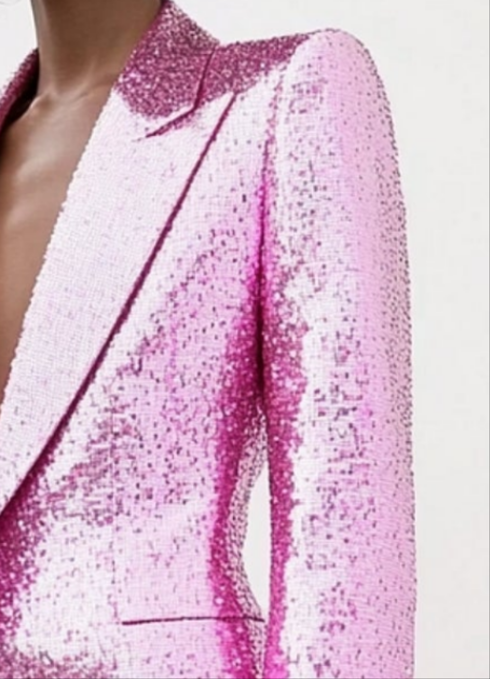 COCOMONEY Sequin Peaked Lapel Blazer Two Piece Pant Suit-Pink