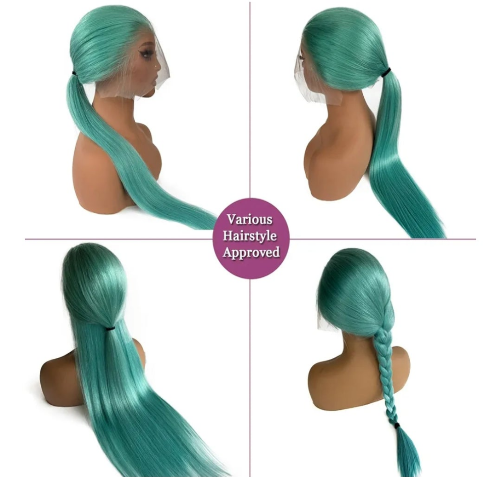 Lace Front Wigs Human Hair Aqua Blue Glueless Transparent 13x6 Lace Front Wigs Human Hair Pre Plucked 22 Inch Colored Turquoise Wig Human Hair 180% Density HD Lace Front Human Hair Wigs for Women
