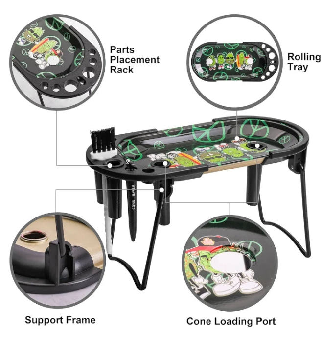 8.5x3.5 Inch Metal Rolling Tray Cone Loader for King Size&1 1/4 Size Pre Rolled Cone,Cone Pre Roll Machine Includes Foldable Stand Cone Filler,Filler Funnel & Packer-