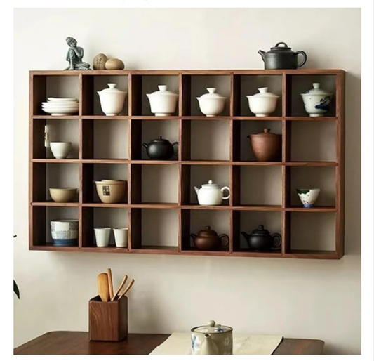 Wooden Shelves Rustic Shadow Box 24-Slot Hanging Display Floating Shelf Wall Mounted Freestanding Farmhouse Decor Display Case