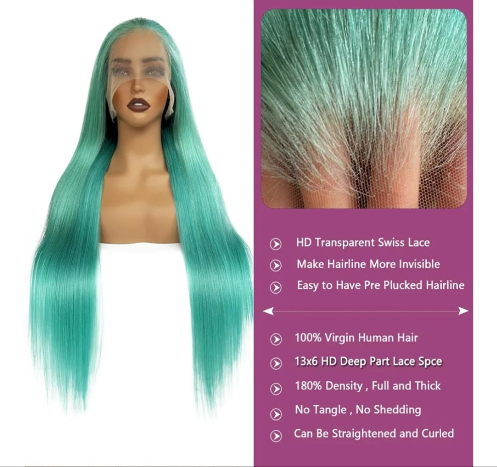 Lace Front Wigs Human Hair Aqua Blue Glueless Transparent 13x6 Lace Front Wigs Human Hair Pre Plucked 22 Inch Colored Turquoise Wig Human Hair 180% Density HD Lace Front Human Hair Wigs for Women