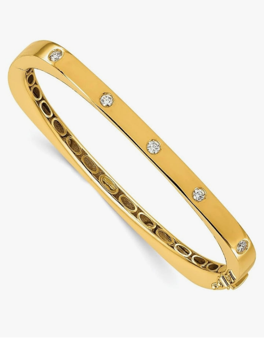 COCOMONEY 18K Solid Yellow Gold Diamond Hinged Bangle Bracelet