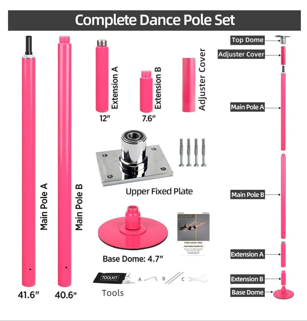 Stripper Pole Permanent Fixed Dance Pole Kit, Professional 45mm Spinning & Static Dancing Pole Heavy-Duty Steel Pole Dance for Home, Adjustable Height Excellent for Home Exercise Studio Club Gym