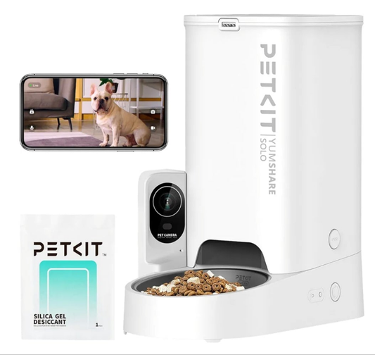 Automatic Cat Dog Feeder with Camera, 1080P HD Video with Night Vision, 2.4G WiFi Pet Feeder for Cat & Small Dog, 2-Way Audio & Meal Call Pet Food Dispenser with Desiccant Bag, Motion Capturing