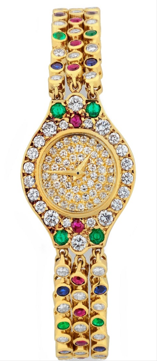 Chopard Diamond, Emerald, Ruby and Sapphire Watch 20 sapphires totaling 1.50 carats, 20 emeralds totaling 2.00 carats and 20 rubies totaling 1.50 carats