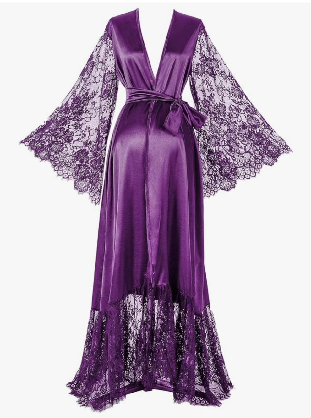 Satin Robe Long Bridesmaid Wedding Bath Robe with belt Robe for Maternity Photoshoot Cocomoney