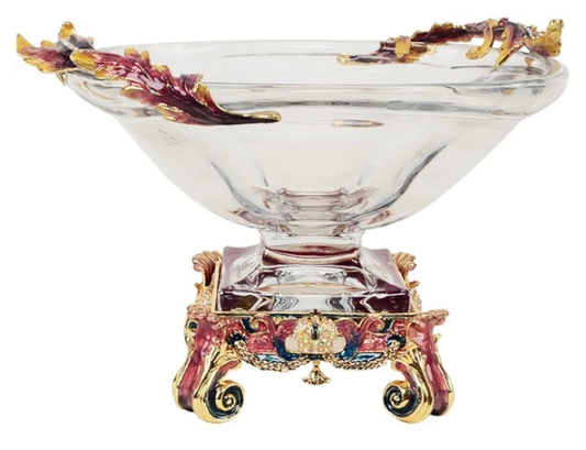 CUTE High-end Fruit Bowl, Luxury Glass Dried Alloy Fruit Plate with High Pedestal, Snacks Display Stand Storage Tray for Living Room Festival Decoration Ornament Gift