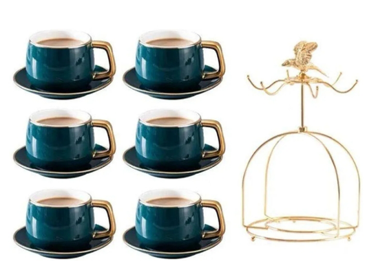 Gold plated Exquisite Ceramic Tea Set Coffee Cup Dish Spoon Set European Gold-Plated Side Cup with Creativefor Living Room Home Office for Household (4) (4)