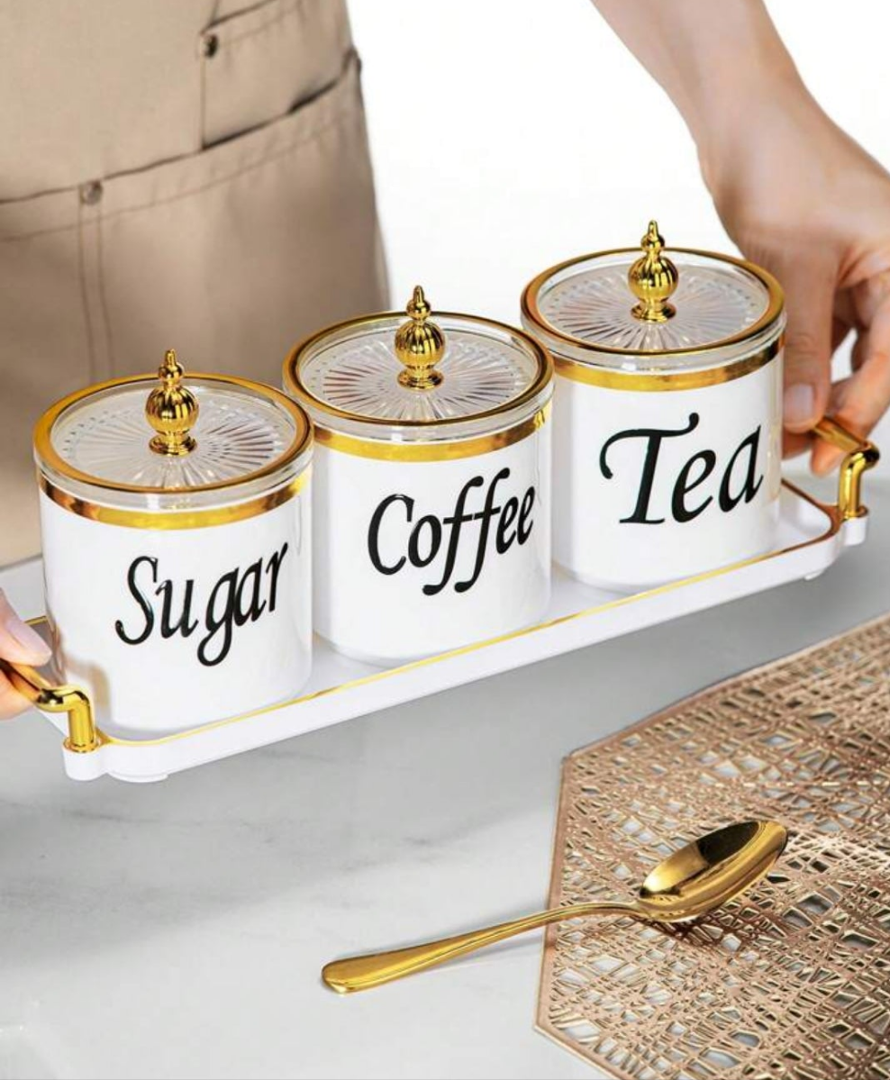 4pcs Coffee Canister Set, Multi-Purpose Storage Jars For Coffee, Tea, Sugar, Decorative Cream & Sugar Sets With Lids, Kitchen Jars Coffee Sealed With Tray