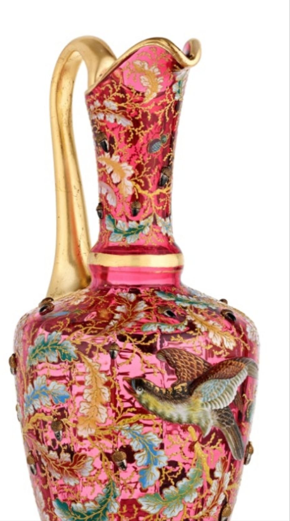 Fabulous Moser Ruby Glass and Enamel Bird Ewer