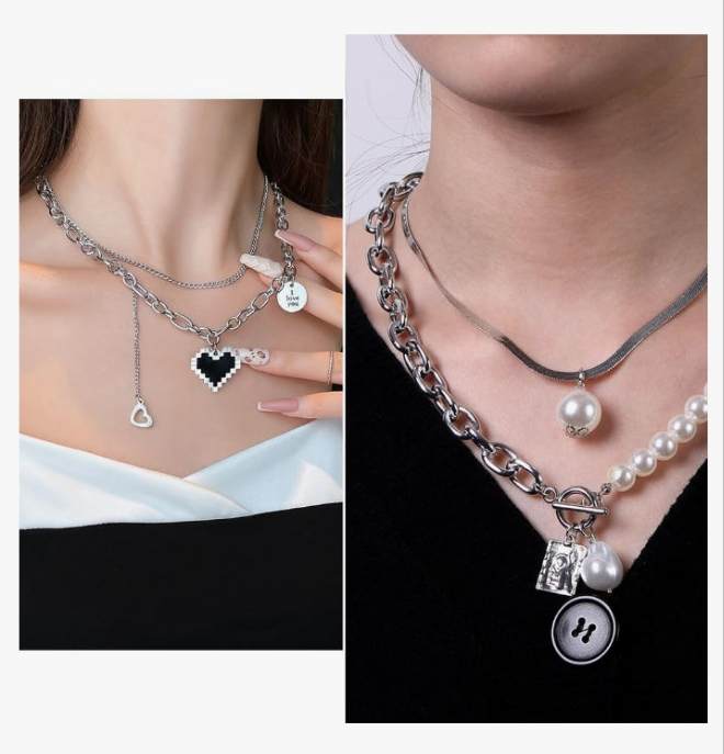 Jewelry Sets for Women, Necklaces Bracelets Hoop Earrings Stackable Rings Jewelry Set，Fashion Outfit Accessories Costume Jewelry MultiPack Birthday Christmas Gifts for Women