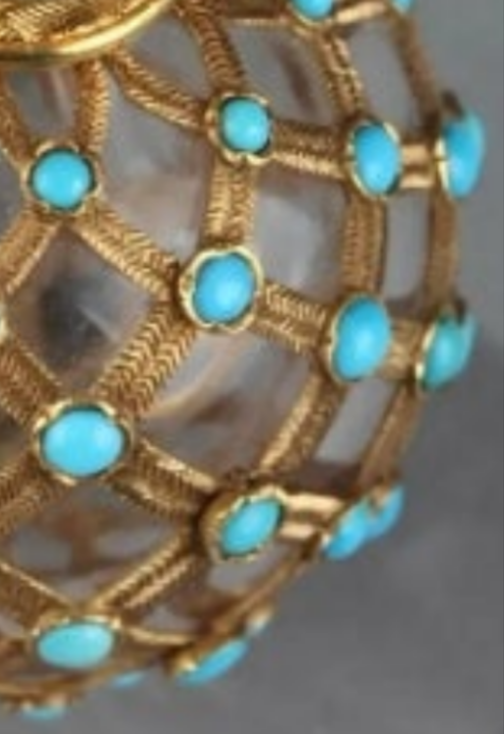 Gold, Crystal and Turquoise Perfume Flask Restauration Period 18k Gold