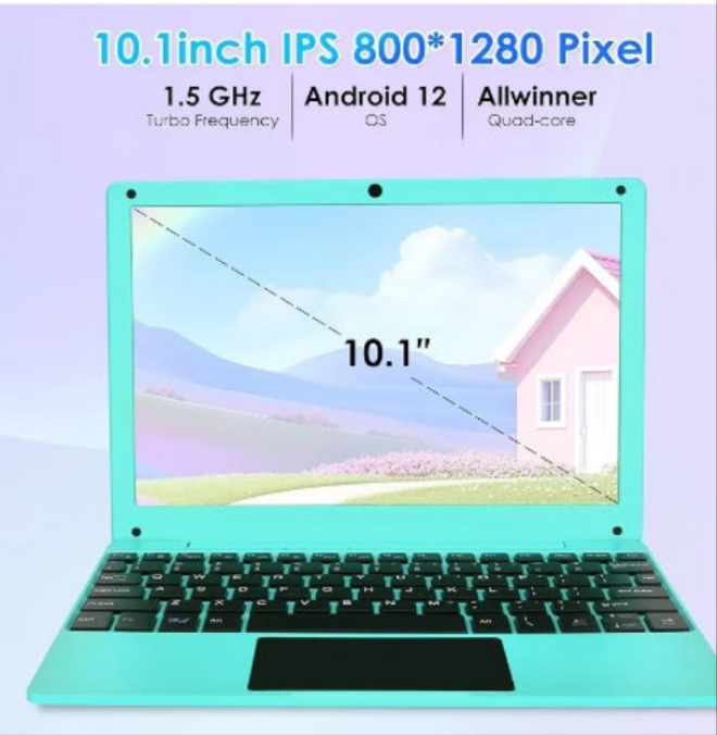 Mini Android 12 Laptop Computer, Portable Small Netbook with Allwinner A133 CPU Android 12 OS 2GB RAM 64GB EMMC HD IPS Screen 1280x800 0.3MP Camera(