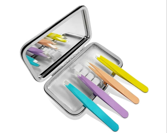 Tweezers for Women, Tweezer Set for Facial Hair Eyebrow Tweezers Men Eyebrow Chin Twizzers Kit Hair Grooming With Leather Case Built In Mirror (MultiColor Mix)
