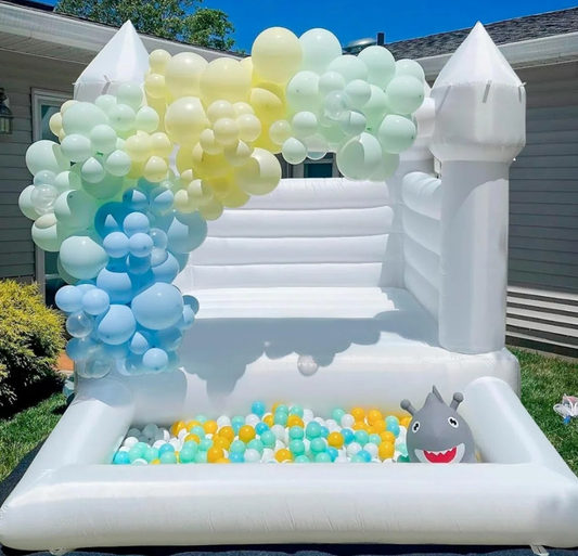 White Bounce House With Ball Pit & Air Blower For Kids Party