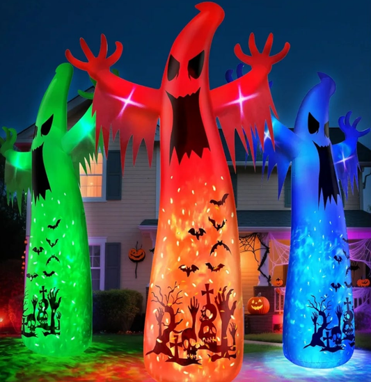 14 Ft Giant Halloween Inflatable Ghost Decorations Outdoor with 3 Colored Rotating Flame LED Changing Red Blue Green Lights, Scary Ghosts Blow Up Halloween Decor for Garden Yard Lawn Holiday Party