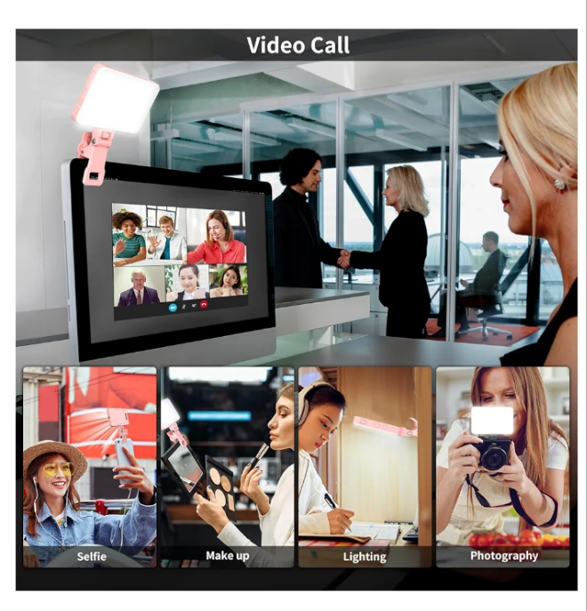 Rechargeable Selfie Light - Portable Clip on Video Light for Phone/Laptop/Camera with Smart Light Sensor,3 Light Mode,2000mAh Battery Phone Light for Selfie/Makeup/Video Conference/TikTok