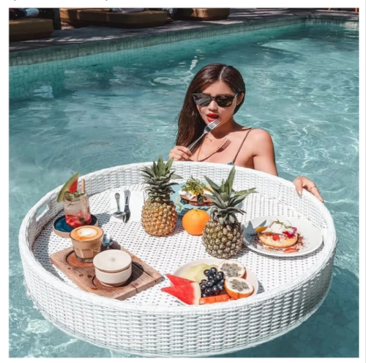 Floating Serving Tray Pool Tray Table, Black Floating Serving Tray Table and Bar, 60X15Cm Rattan Floating Tray for Pool Serving Drink, Waterproof Floating Breakfast Tray (White 80x15cm)